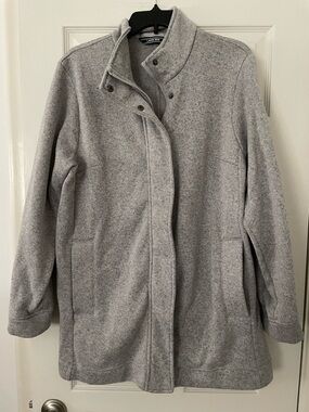 Lands' End Light Heather Gray Stand Up Collar Sweater Fleece Jacket